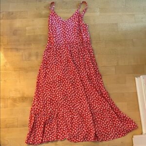 Red Floral Maxi Slip Dress with White Daisies